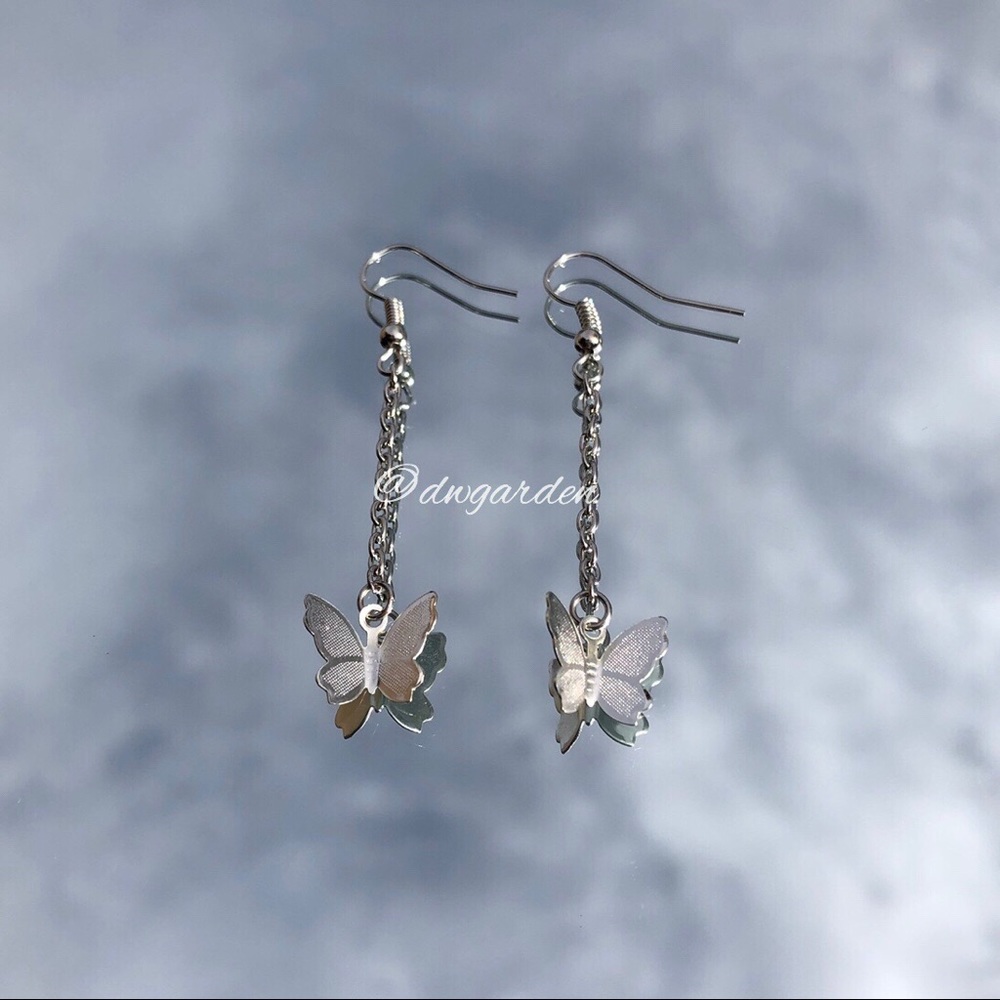Silver Butterfly Chain Earrings
